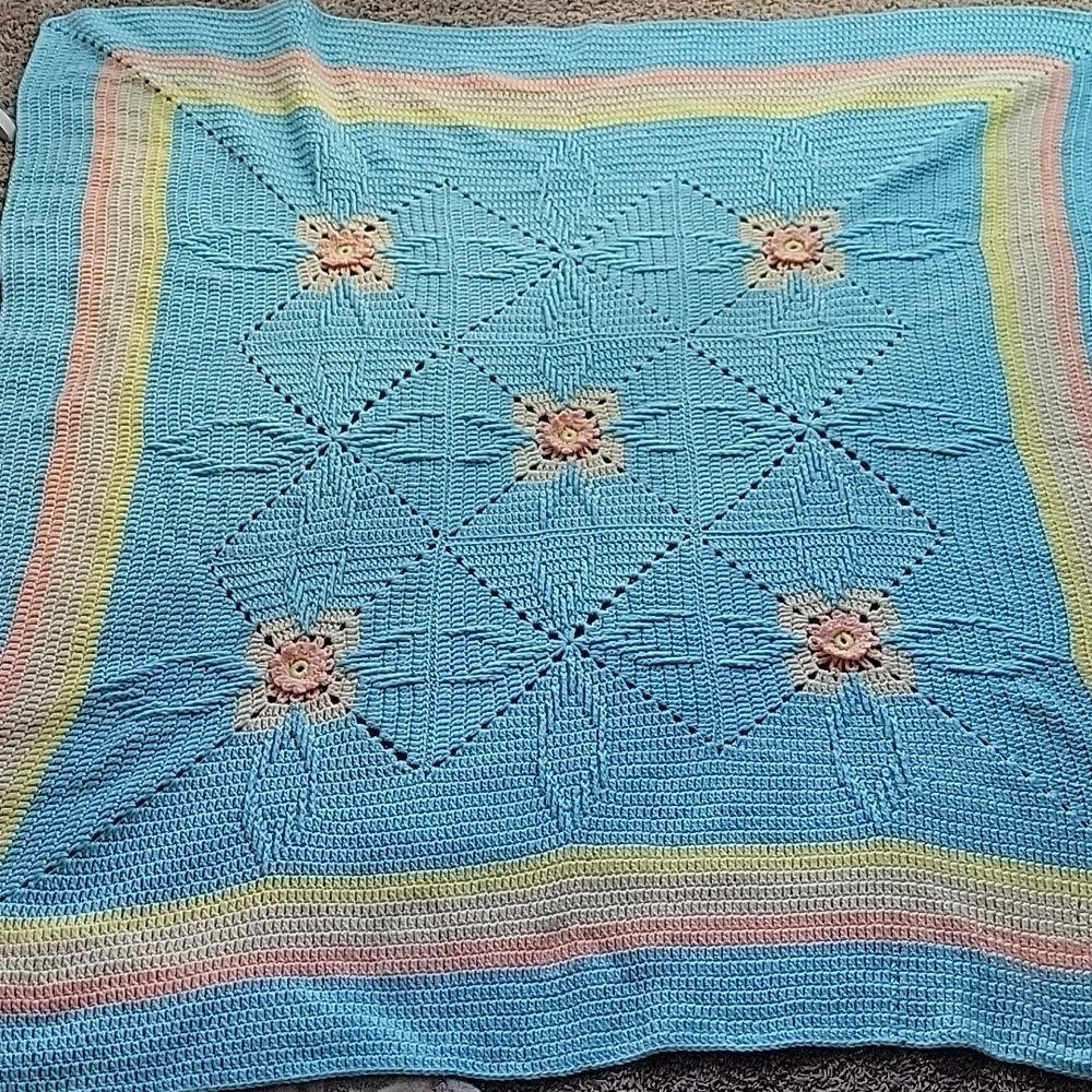 Hand Made Crochet  Floral Blanket